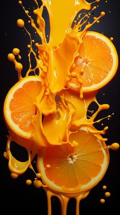 an orange juice splashing into the camera