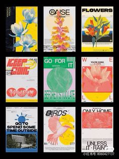 several different types of posters with flowers on them