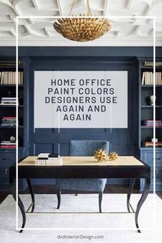 an office with blue walls and white carpeting is featured in the article home office paint colors designers use again and again