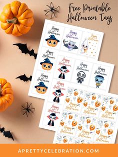 free printable halloween tags with pumpkins and bats