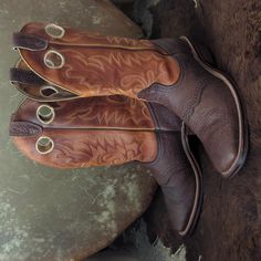 Boulet #8173 Mens Square Toe Cowboy Western Boots. Rich Chocolate Brown Textured Leather Vamp/Foot With A Dark Burnt Orange, Almost Chestnut Brown Buckaroo Style Shaft With Embroidered Pull Holes And Brown Pull Tabs. Four Color Fancy Stitching On Shaft (Tan, Burnt Orange, Red, Espresso Brown). Great Quality Boots, Fully Leather Lined, Leather Outsoles, Riding Style Heel, Lightly Cushioned Leather Insoles And Square Toe Style. Made In Canada. Size 8.5 E (This Is A Men's Regular Width In Boulet Bo Brown Work Boots With Goodyear Welt For Rodeo, Western Brown Work Boots With Goodyear Welt, Brown Western Work Boots With Goodyear Welt, Brown Western Work Boots Goodyear Welted, Brown Work Boots With Leather Sole For Rodeo, Brown Goodyear Welted Work Boots For Ranch, Brown Steel Toe Boots For Ranch, Western Brown Work Boots With Rubber Sole, Brown Plain Toe Work Boots For Western-themed Events