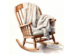 a rocking chair with a blanket on top of it