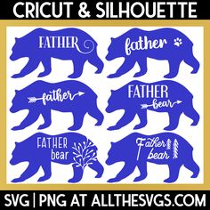 blue silhouettes of bears and bear cubs with the words, cricut & silhouette