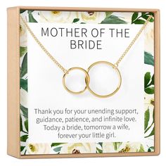 GET 50% OFF NOW! No code needed. Weddings are a big deal for Mothers, especially their daughter's wedding. Give her the perfect gift for her daughter's wedding with these interlocking circles representing her bond with her family-in-laws.JEWELRY DETAILS MATERIAL: Gold Plated / Silver Plated / Rose Gold Plated PENDANT SIZE: 2 circles: 21 and 16 mm CHAIN LENGTH: 18” chain + 2” chain extender CLASP STYLE: Lobster Claw Clasp CRAFTED WITH LOVE I N C L U D E S Gold foil stamped jewelry box Blank card Bride Quotes, Dear Ava, Bride Necklace, Forever Yours, Stamped Jewelry, Rose Gold Necklace, Perfect Gift For Her, Gold Plated Silver, Jewelry Pouch