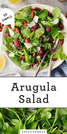 arugula salad with almonds and spinach leaves