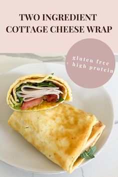 This healthy two ingredient cottage cheese wrap is gluten free, high protein, low sugar, low carb, keto, and perfect for meal prep. On a white plate is a wrap with sandwich fillings. The wrap is a golden yellow and looks fluffy with slightly crisp edges. The inside has green lettuce, red tomatoes, turkey slices, and pickles showing through the cut side angle. Keto Wrap Recipes, Cottage Cheese Gluten Free Recipes, Cottage Cheese Breakfast Wrap Recipe, Low Carb Wraps Recipe, Cottage Cheese Wraps Recipe, Cottage Cheese Breakfast Wrap, Low Carb Wraps Ideas, Cottage Cheese And Egg Wrap Recipes, Low Carb Wrap