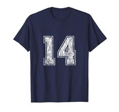 PRICES MAY VARY. Is fourteen your lucky number? Whether your team or favorite player's number is 14 or you know someone celebrating a fourteenth (14th) birthday, this vintage number 14 t-shirt sports design makes a great gift tee for any occasion. Please Order Your Number 14 T-Shirt a Size Up if You Prefer a More Relaxed Feeling Tee. Lightweight, Classic fit, Double-needle sleeve and bottom hem Number Top, Number Graphic, Grafic Tees, Dark Blue Shirt, Sweats Outfit, Vintage Numbers, Number Shirt, Dark Outfits, 14th Birthday