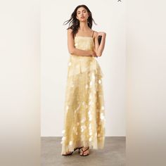 Asos Edition Embellished Shard Sequin Layered Cami Maxi Dress In Pastel Yellow Brand New With Tags Never Worn Size 6 Sold Out Online Formal Dresses Graduation, Layered Cami, Cocktail Dress Formal, Cami Maxi Dress, Asos Curve, Asos Dresses, Pastel Yellow, Long Sleeve Floral Dress, Yellow Fashion