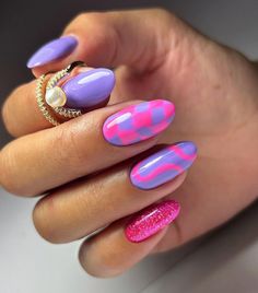 Pink Purple Gel Nails, Pink Purple Nail Designs, Legally Blonde Nails, Purple And Teal Nails Designs, Bright Purple Nails Design, Euro Nails, Bright Purple Nails, Fun Colorful Nails, Purple Summer Nails