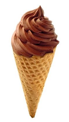 an ice cream cone with chocolate frosting in it's cone, on a white background