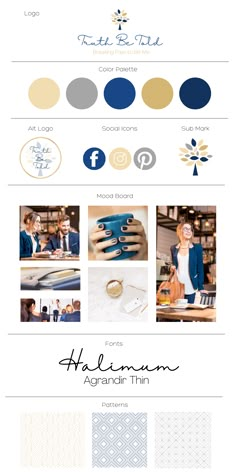 Blue & Gold Brand Board Blue And Gold Website, Luxury Blue Color Palette, Business Color Palette Brand Design, Blue And Gold Palette, Blue And Gold Color Palette, Gold Website, Health Branding, Blue Gray Gold, Massage Therapy Business