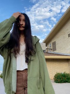 Green Oversized Hoodie Outfit, Brown Zipup Jacket Outfit, Oversized Green Hoodie, Brandy Melville Green Hoodie, Matcha Green Clothes, Green Zip Hoodie Outfit, Light Green Zip Up Hoodie Outfit, Mint Green Hoodie Outfit, Oversized Zip Up Outfit