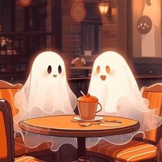 two ghost sitting at a table with a cup of coffee in front of each other