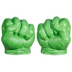 two green fist - like hands are shown against a white background