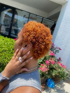 Short Tinted Hair For Black Women, Short 4c Hair Color Ideas, Hair Tint For Black Women, Low Cut Styles For Black Women, Ginger Dyed Hair Black Women, Ginger Hair Dye Ideas, Pixie Cut 4c Hair, Dyed Natural Hair Ginger, Short Ginger Hair Black Women