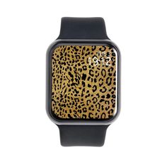 an animal print apple watch case on a pink and black background with the words estuio printed on it