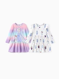 Adorable Elsa and Anna themed 2-in-1 dress set for toddler girls.
* Product Features: 2-in-1 dress set
* Fabric Characteristics: Soft, comfortable
* Piece of Product: 2 Dresses 
* Neckline: Crew neck
* Sleeves: Long sleeves
* Style: Elsa and Anna themed pattern 
* Fit: Regular fit
* Length: Knee-length Elsa Anna Olaf, Elsa And Anna, Sleeves Style, 21st Dresses, Elsa Anna, Ruffle Hem Dress, Flutter Sleeve Dress, Necklines For Dresses, Dress Set