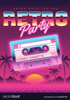 retro party poster with an audio cassette