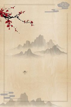 Sakura Illustration, Border Landscape, Ink Wallpaper, Landscape Border, Ink Landscape, Landscape Borders, Border Background, Calligraphy Paper