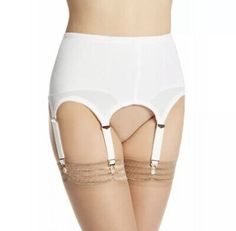 Top Rated Crepe Suzette Garter 36/3XL Open 6 Strap White Garter Belt , Intimates & Sleep Suspender Belts For Women, White Garter Belt, 1950s Lingerie, Garter Belt And Stockings, White Garters, Cloth Belt, Black And White Style, Thigh High Stockings, Suspender Belt