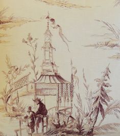 a drawing of two people sitting in front of a gazebo