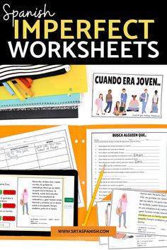 spanish imperfecter worksheets for kids with pictures and text on the front cover