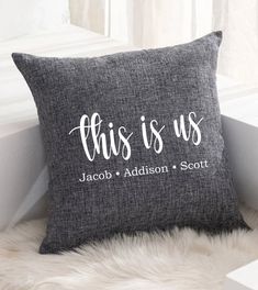 this is us personalized pillow cover in black and white with the name of your choice