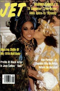 the cover of jet magazine showing two women kissing each other and wearing costumes with feathers on them