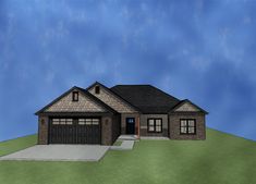 this is an artist's rendering of the front elevation of a house with two garages