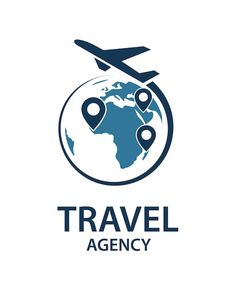 an airplane flying around the earth with words travel agency on it's front and back