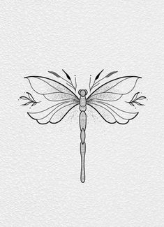 a black and white drawing of a dragonfly