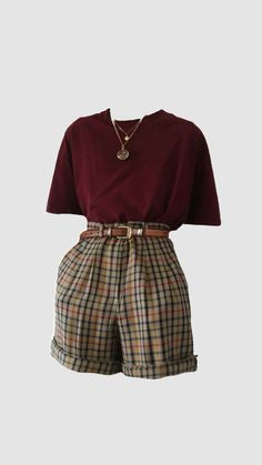 Vintage Skirts Short, Dark Academia Shorts Outfit, Whimsical Astethic Outfits, Academia Style Summer, Maroon Shorts Outfit, Academia Outfits Summer, Summer Academia Outfits, Summer Dark Academia Outfit, Academia Summer Outfit