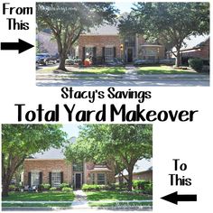 the front and back sides of a house with two trees on each side, one has an arrow pointing to it