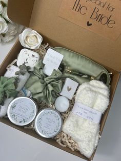 the wedding gift box is filled with personal care items