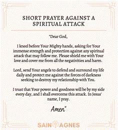 a prayer card with the words,'short prayer against a spiritual attack'on it