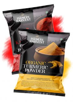 three bags of organic turmetic powder