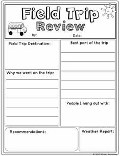 the field trip review worksheet is shown in black and white with an image of a