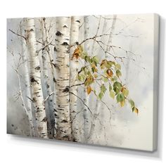 a painting of some trees with leaves on it