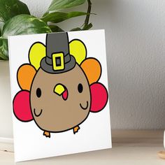 a thanksgiving turkey with a pilgrim hat on it's head art board printable