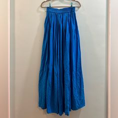 I Love This Skirt, Two Slits Allow Movement. It’s Just A Bit Too Small :( Blue Full-length Maxi Skirt For Summer, Blue Full-length Maxi Skirt For Spring, Blue Full Length Maxi Skirt For Spring, Blue Long Pleated Summer Skirt, Blue Flowy Maxi Skirt With Elastic Waistband, Blue Full Maxi Skirt For Summer, Blue Voluminous Maxi Skirt For Summer, Blue Silk Wide-leg Bottoms, Blue Silk Wide Leg Bottoms