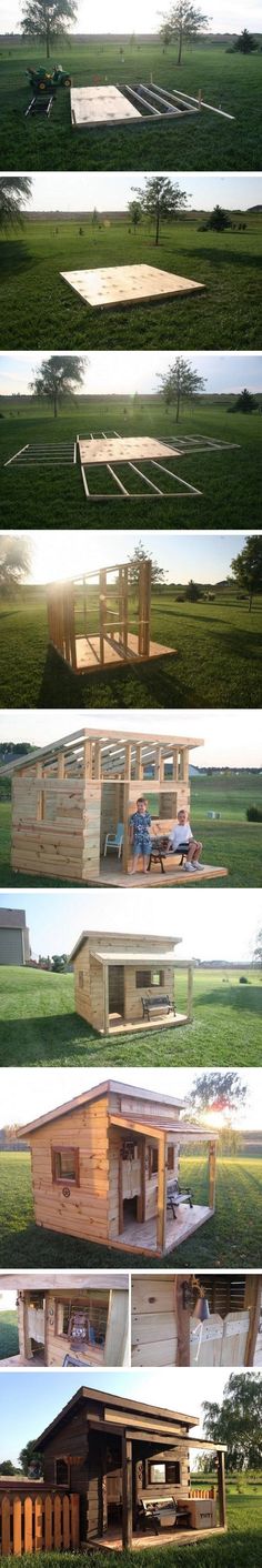 several pictures of different types of houses in the grass