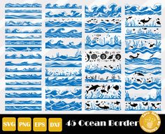 blue ocean water and sea animals svng files for cricut or silhouettes