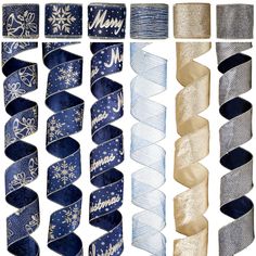 blue and gold christmas ribbon collection