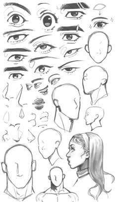 a bunch of different facial expressions drawn in pencil