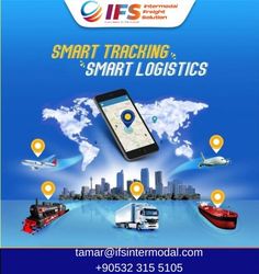 an advertisement for smart tracking and smart logistics, with various vehicles around the world