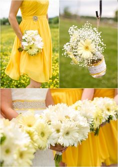 yellow and white wedding bouquets with baby's breath