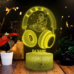 a personalized dj lamp with an image of a man on a turntable in the center