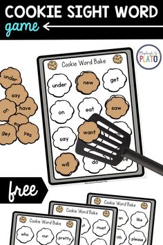 a cookie sight word game with cookies on it and the words cut out to spell them