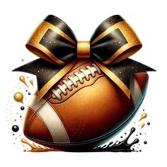 an image of a football with a bow on it's head and splashing paint