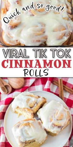 Soft cinnamon rolls with frosting with Pinterest overlay. Best Cinnamon Buns, Tiktok Cinnamon Rolls, Cinnamon Buns Recipe, Homemade Cinnamon Rolls Easy, Quick Cinnamon Rolls, Easy Cinnamon Rolls, Cinnamon Bun Recipe